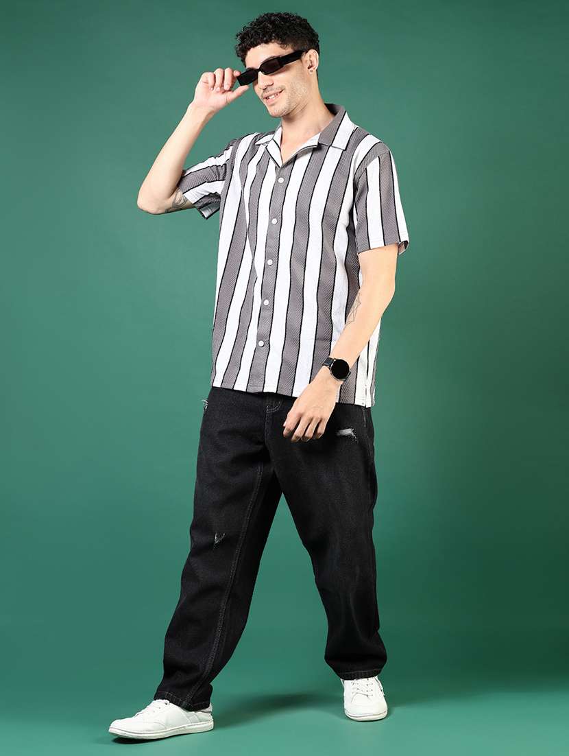 men grey stripes short sleeve regular fit t-shirt - 21854233 -  Standard Image - 5