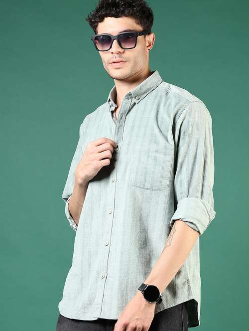 men green stripes long sleeve regular fit casual shirt - 21854235 -  Standard Image - 0