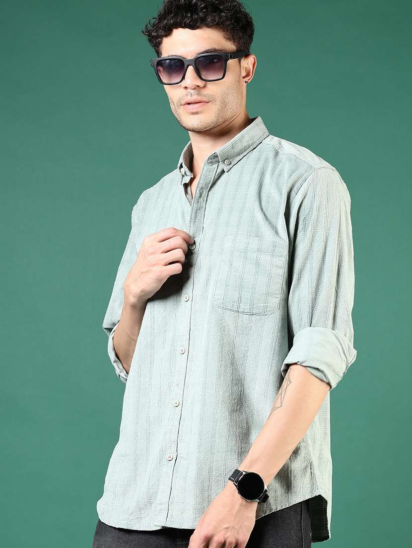 men green stripes long sleeve regular fit casual shirt - 21854235 -  Zoom Image - 0