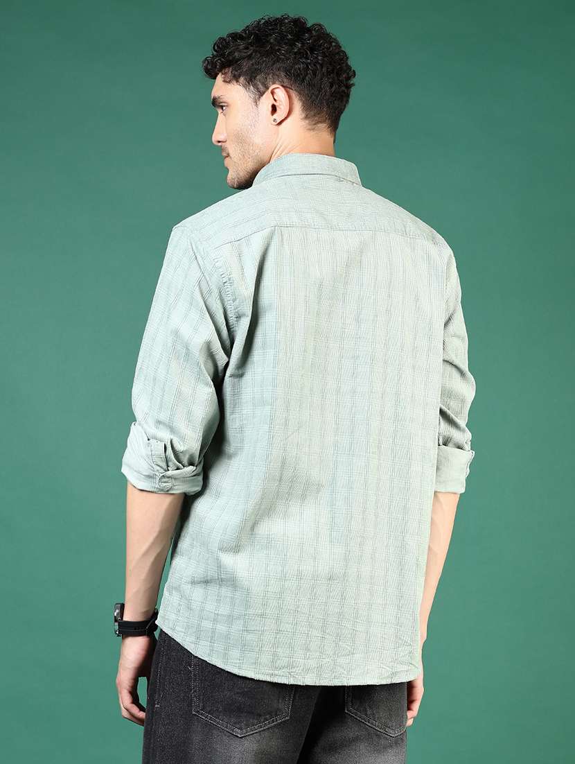 men green stripes long sleeve regular fit casual shirt - 21854235 -  Standard Image - 3