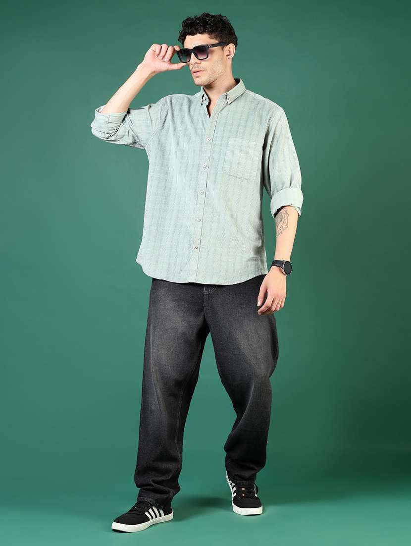 men green stripes long sleeve regular fit casual shirt - 21854235 -  Standard Image - 5