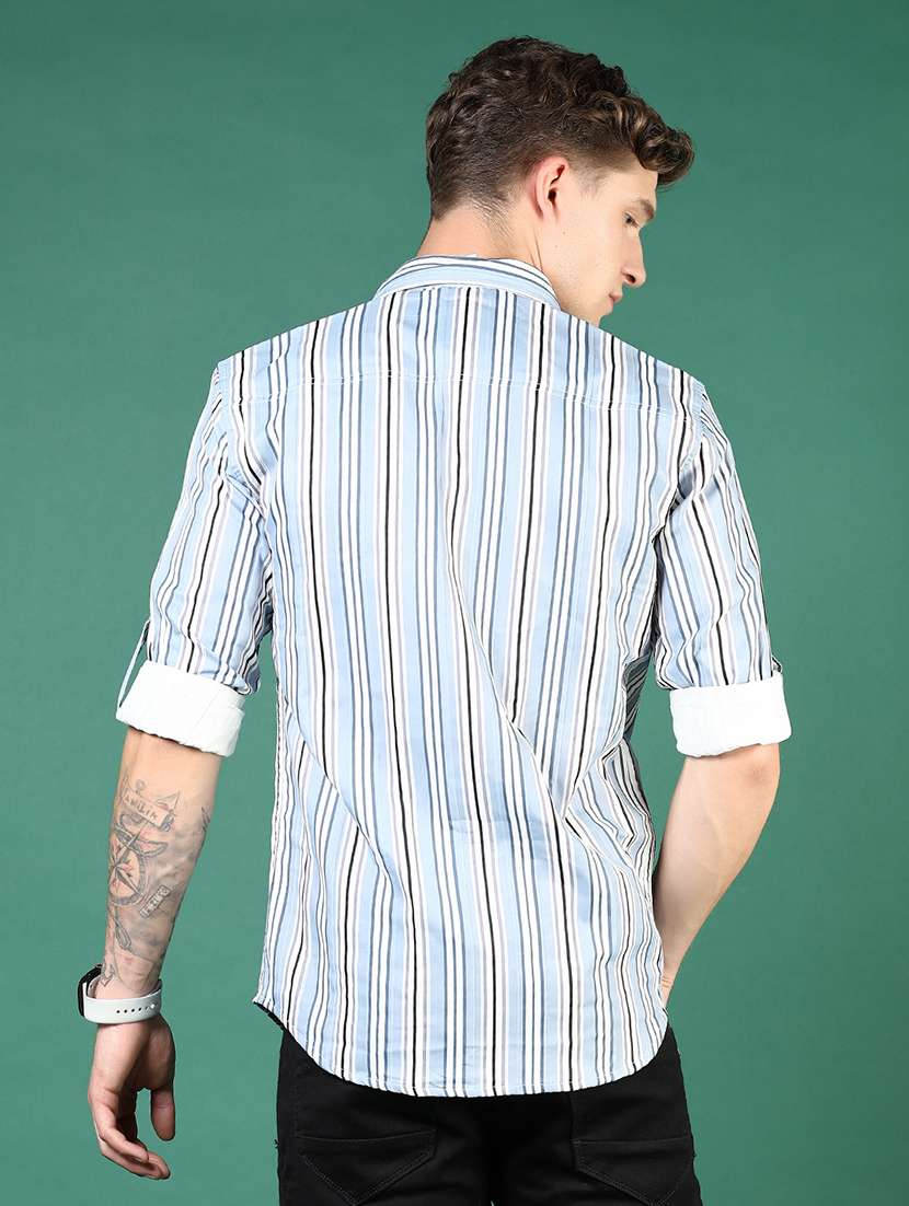 men blue stripes long sleeve regular fit casual shirt - 21854236 -  Standard Image - 3