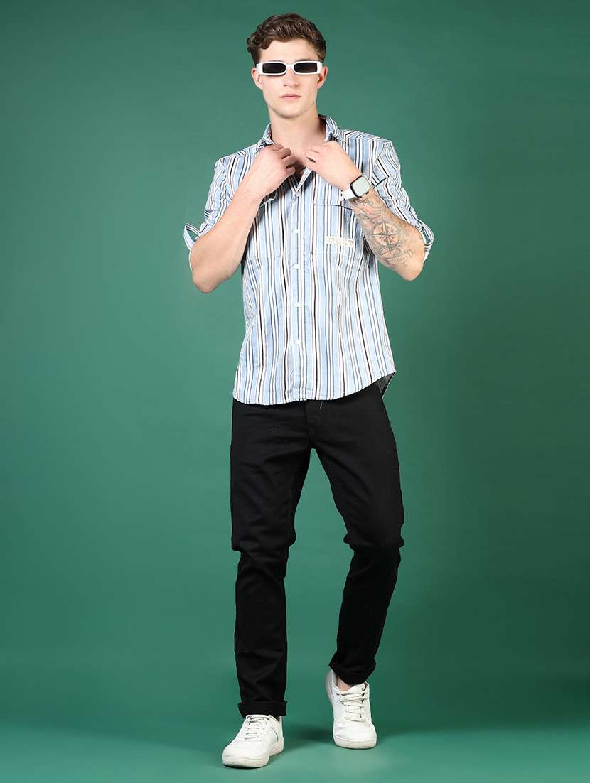 men blue stripes long sleeve regular fit casual shirt - 21854236 -  Standard Image - 5