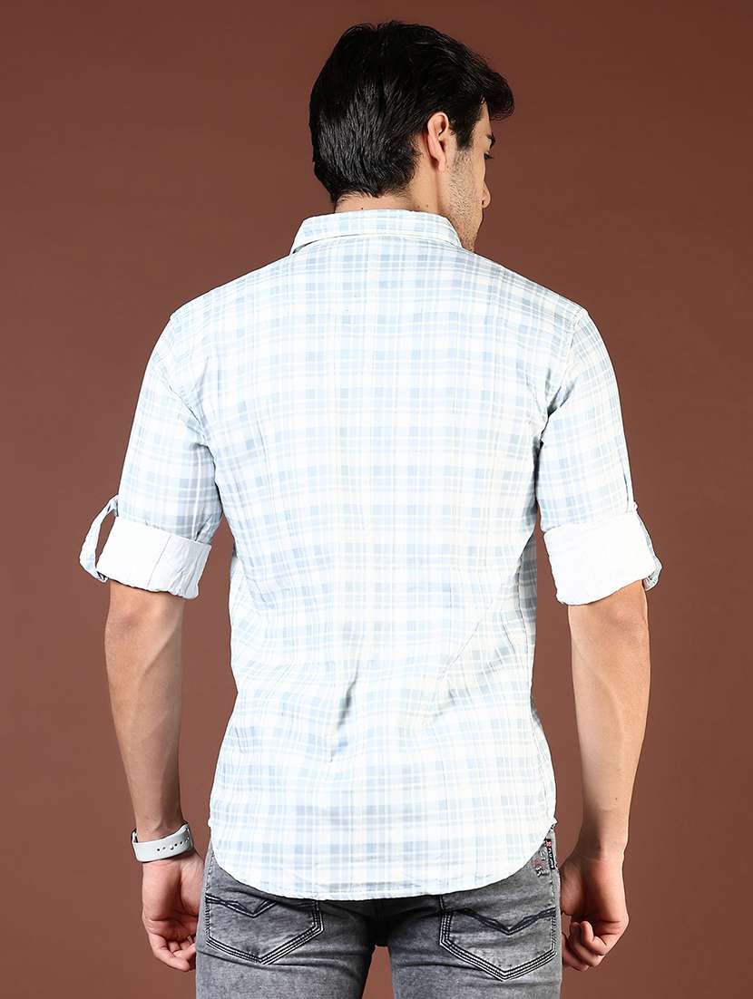 men blue checked long sleeve regular fit casual shirt - 21854239 -  Standard Image - 3