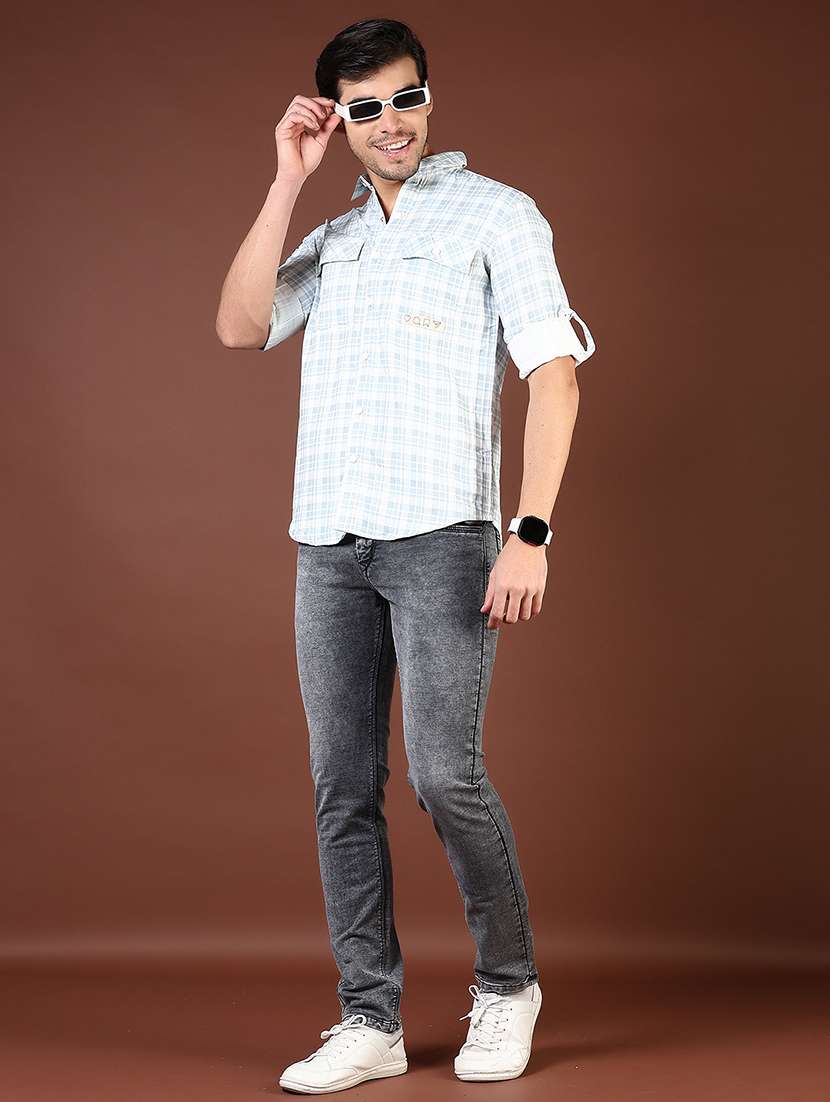 men blue checked long sleeve regular fit casual shirt - 21854239 -  Standard Image - 5