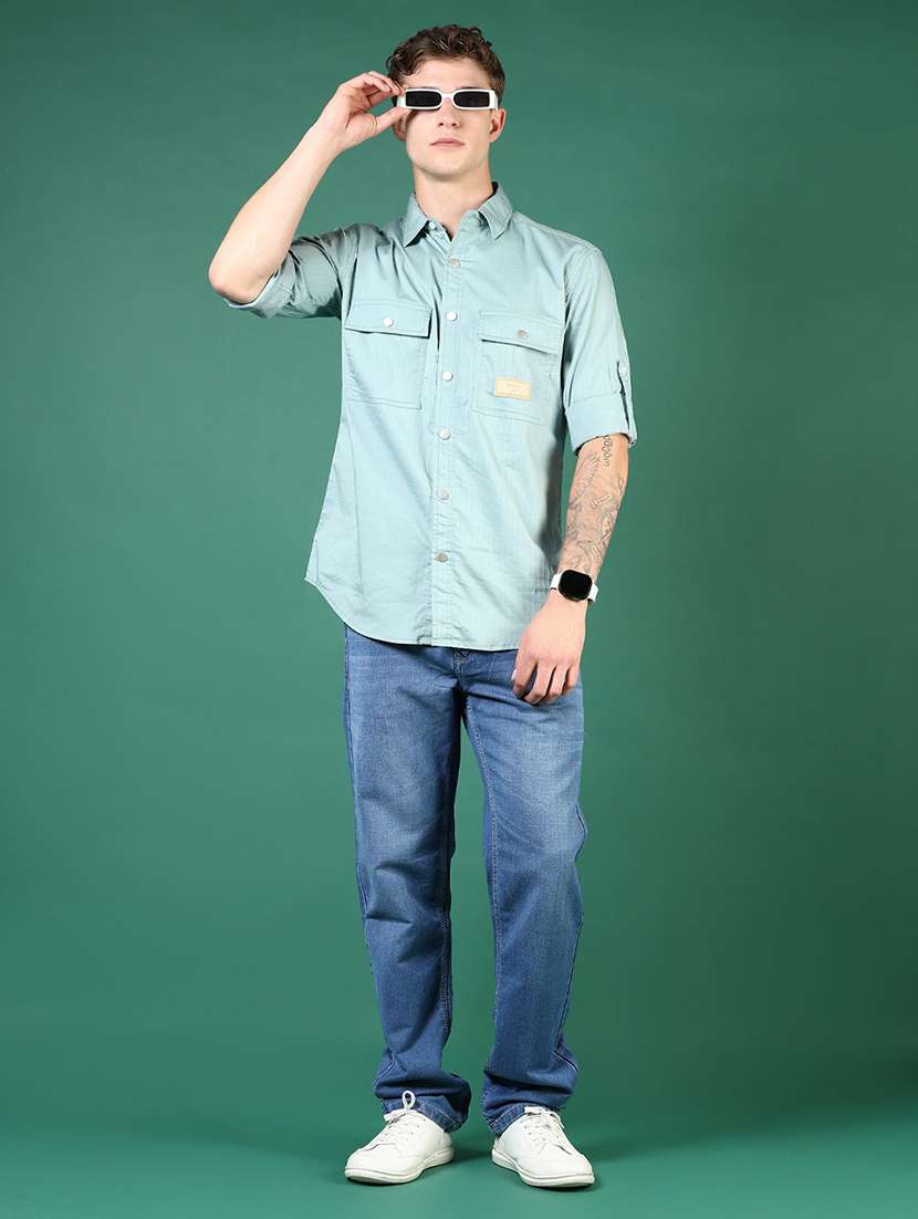 men blue solid long sleeve regular fit casual shirt - 21854242 -  Standard Image - 5