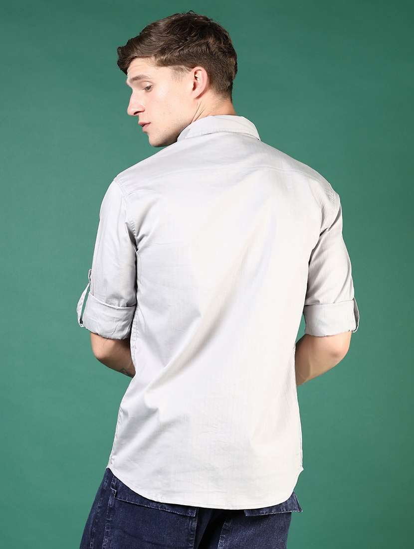 men grey solid long sleeve regular fit casual shirt  - 21854243 -  Standard Image - 3