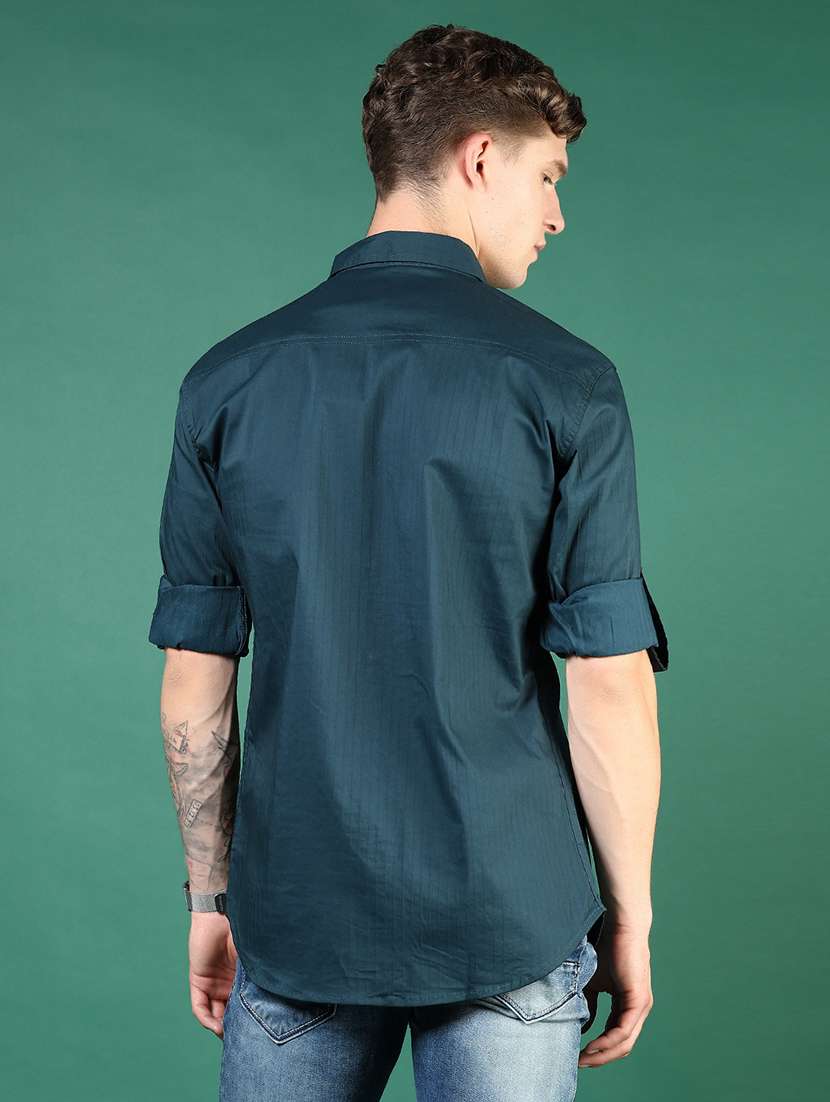 men blue solid long sleeve regular fit casual shirt  - 21854244 -  Standard Image - 3