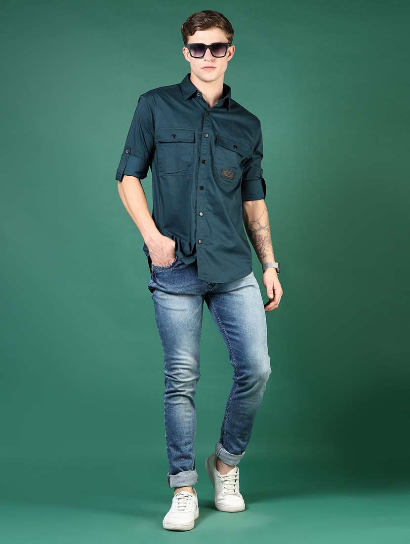 men blue solid long sleeve regular fit casual shirt  - 21854244 -  Standard Image - 5