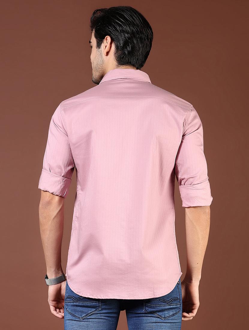 men pink solid long sleeve regular fit casual shirt - 21854245 - Standard Image - 3