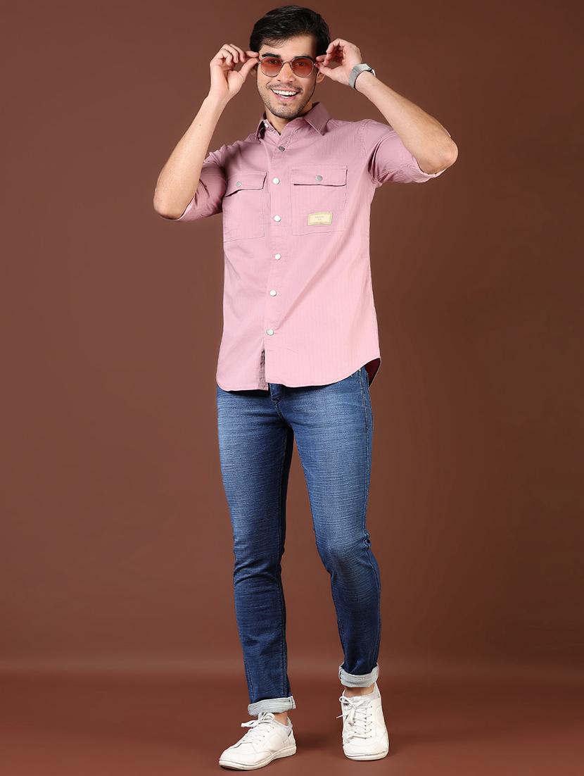 men pink solid long sleeve regular fit casual shirt - 21854245 - Standard Image - 5