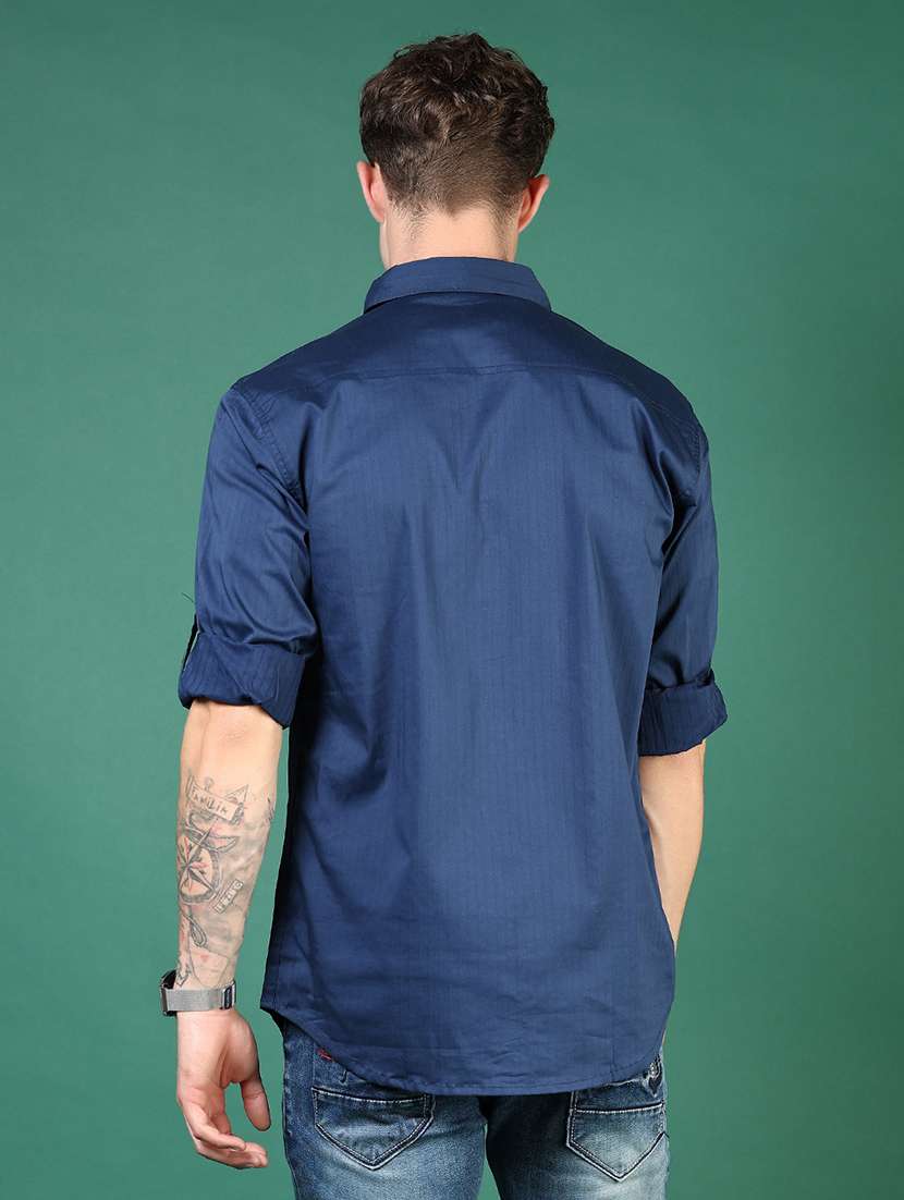 men blue solid long sleeve regular fit casual shirt  - 21854246 -  Standard Image - 3