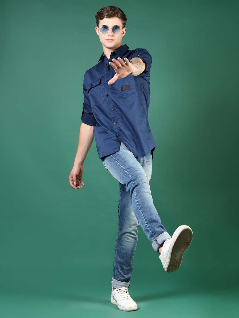 men blue solid long sleeve regular fit casual shirt  - 21854246 -  Standard Image - 5