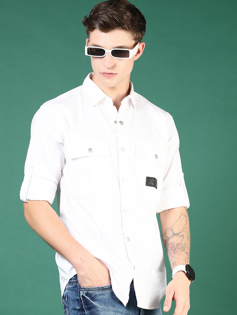 men white solid long sleeve regular fit casual shirt - 21854247 - Zoom Image - 0