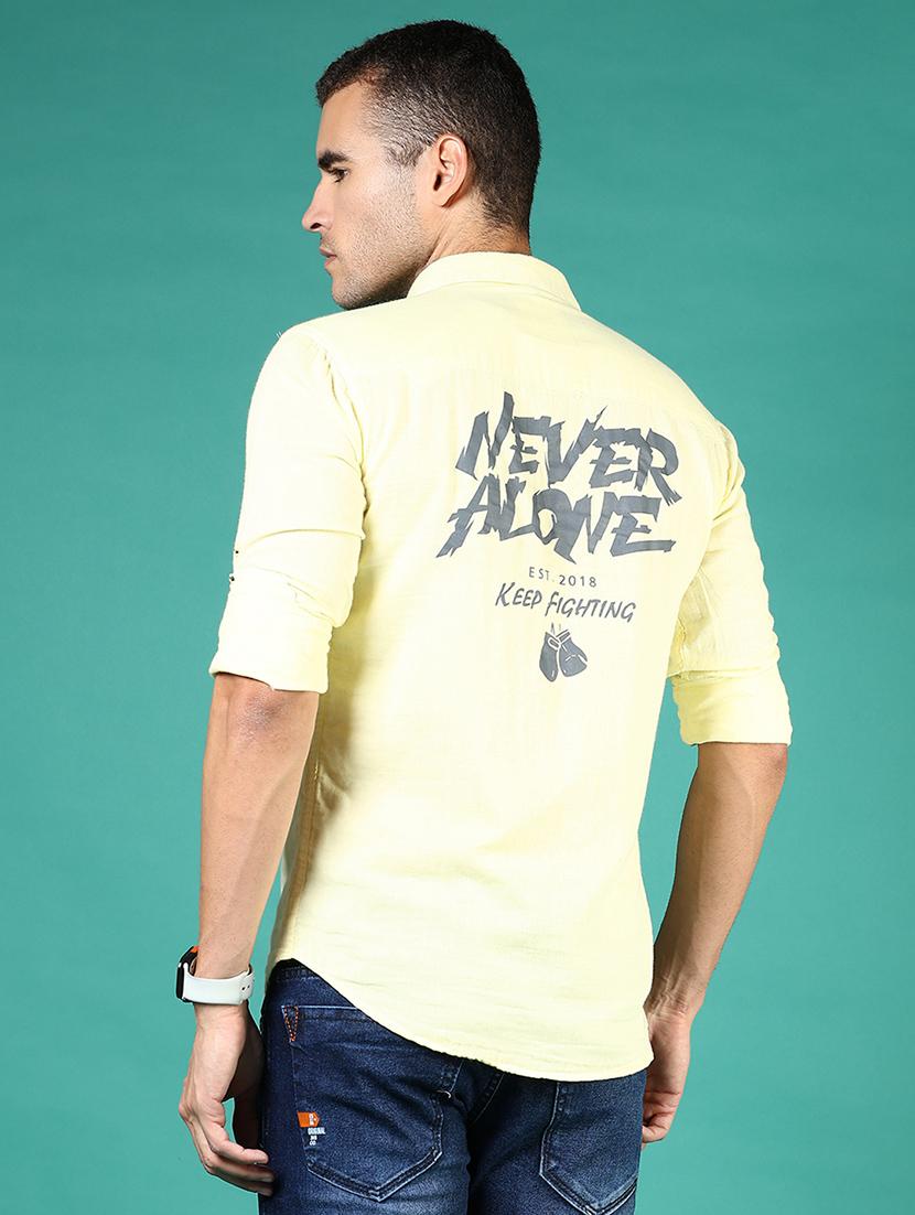 men yellow typography long sleeve regular fit casual shirt - 21854248 - Standard Image - 3