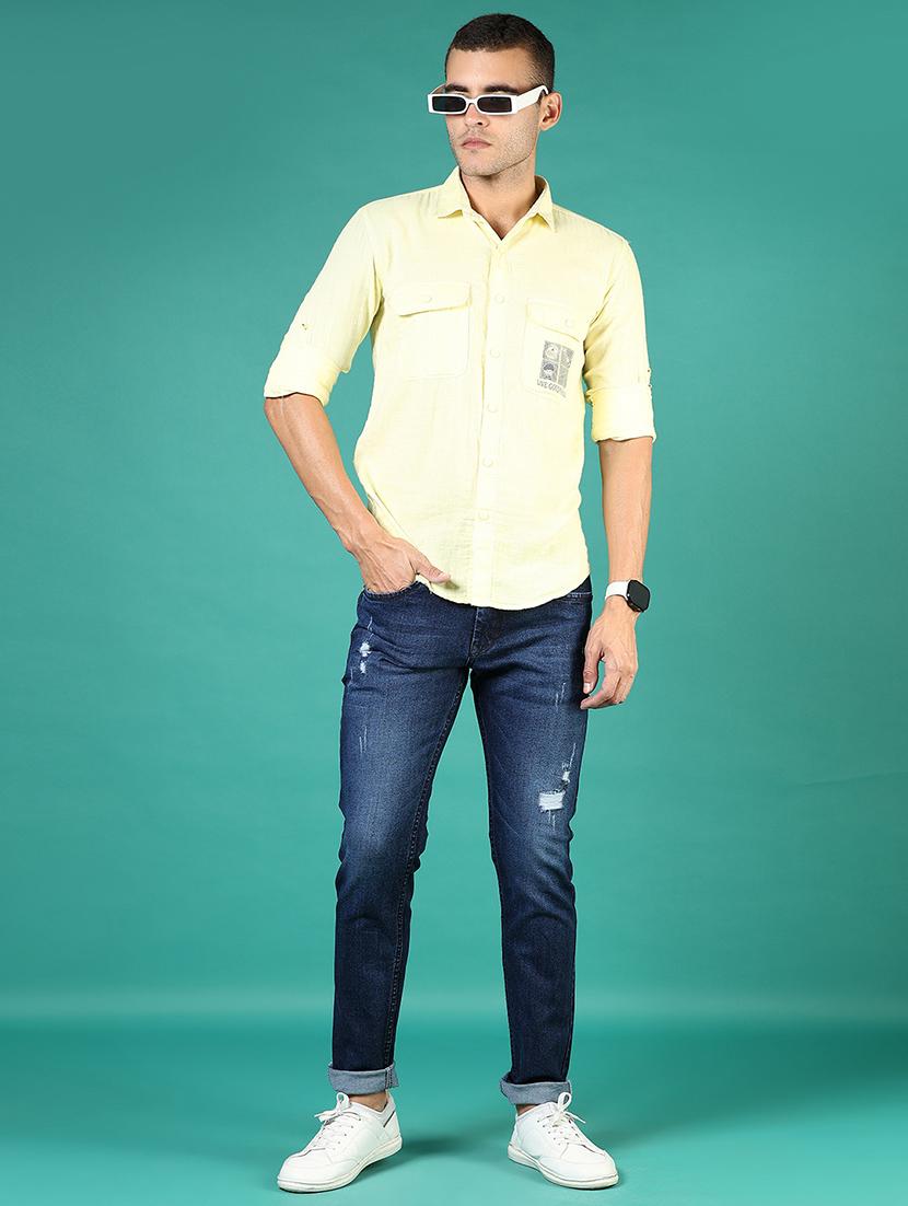 men yellow typography long sleeve regular fit casual shirt - 21854248 - Standard Image - 5