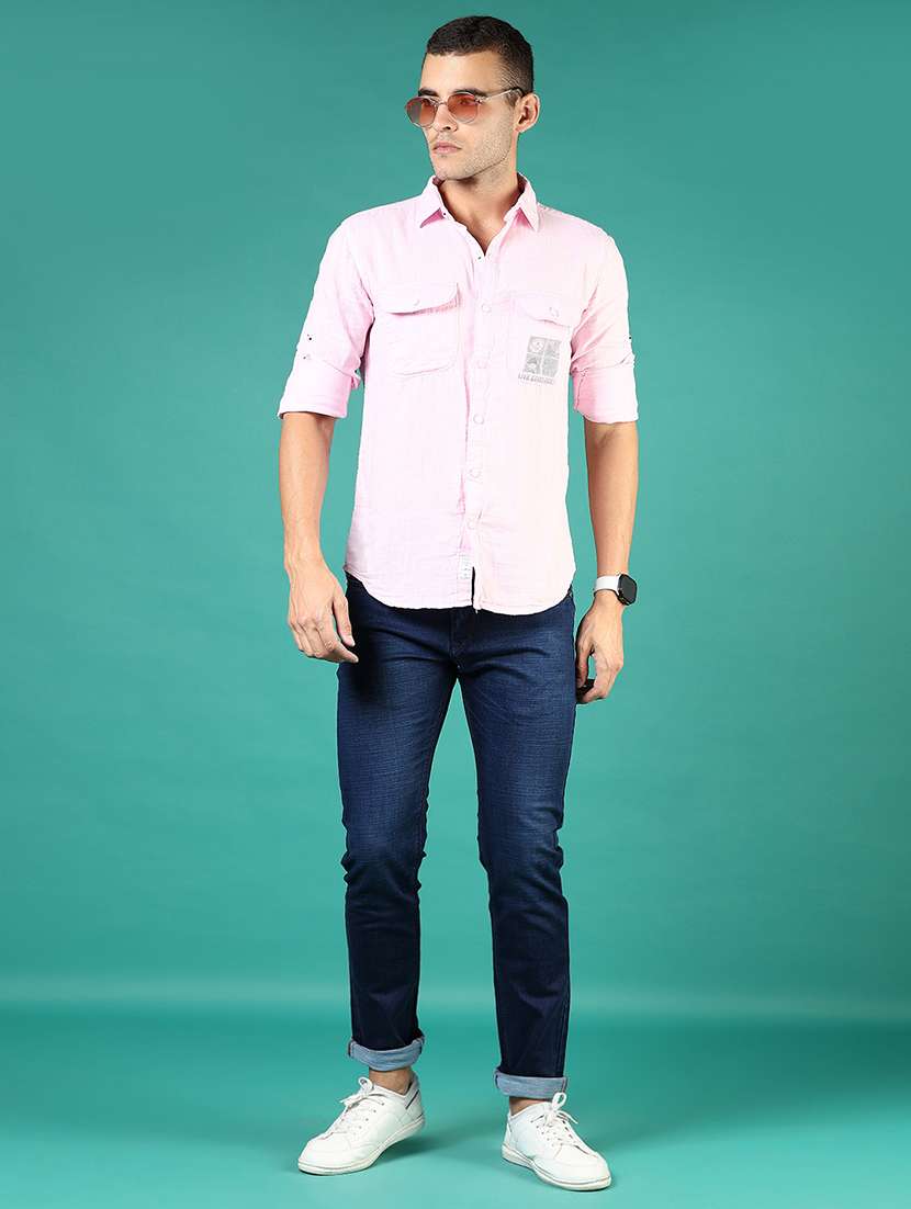 men pink typography long sleeve regular fit casual shirt - 21854249 - Standard Image - 5