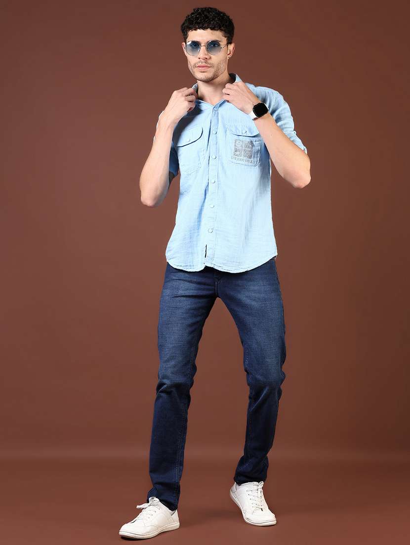 men blue typography long sleeve regular fit casual shirt  - 21854250 -  Standard Image - 5