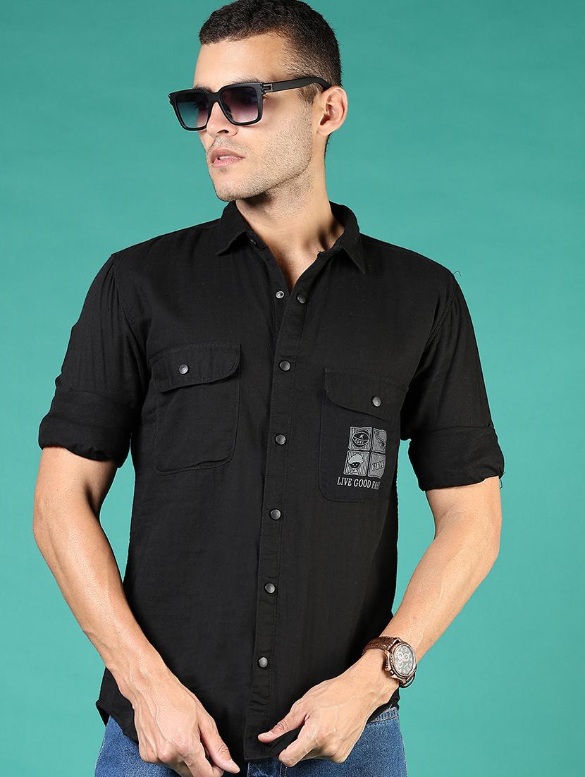 men black typography long sleeve regular fit casual shirt  - 21854251 -  Zoom Image - 0