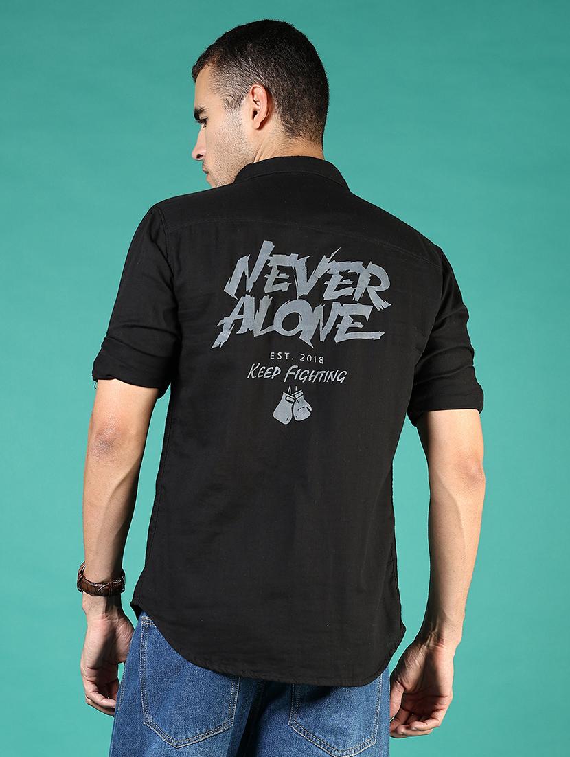 men black typography long sleeve regular fit casual shirt - 21854251 - Standard Image - 3