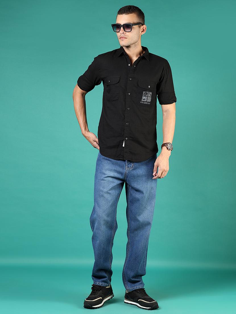 men black typography long sleeve regular fit casual shirt - 21854251 - Standard Image - 5