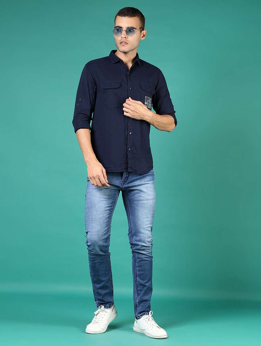 men navy blue typography long sleeve regular fit casual shirt  - 21854252 -  Standard Image - 5