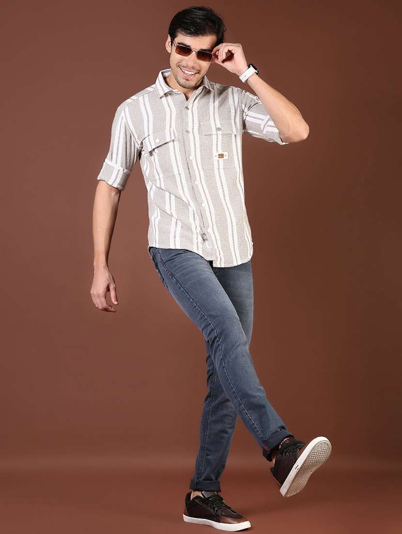 men beige stripes long sleeve regular fit casual shirt  - 21854253 -  Standard Image - 5