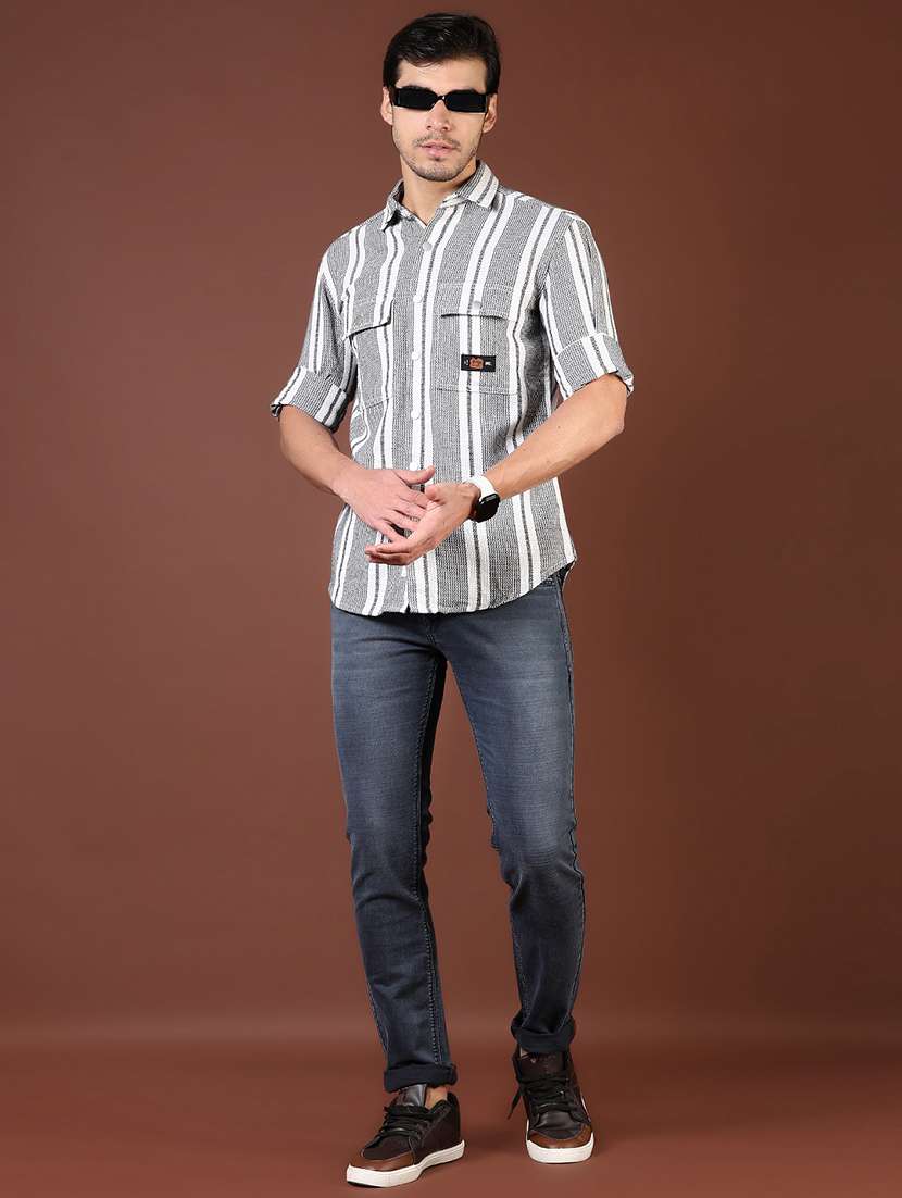 men grey stripes long sleeve regular fit casual shirt  - 21854254 -  Standard Image - 5