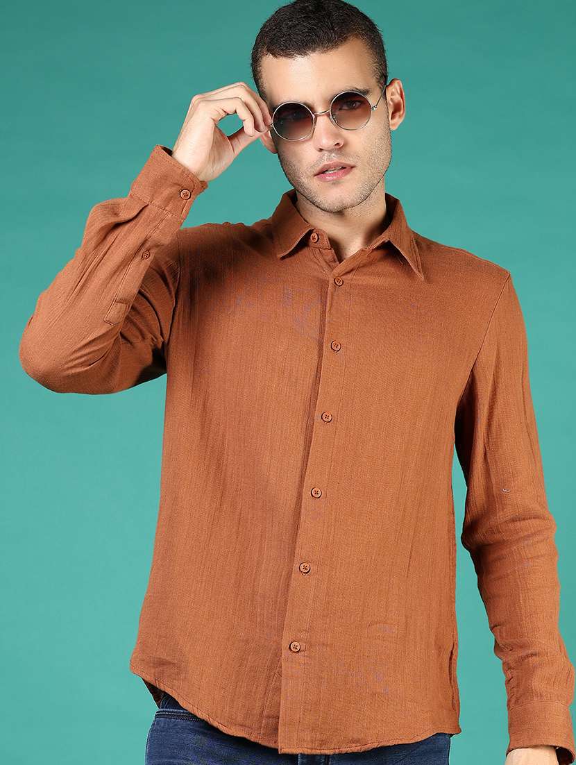 men solid long sleeve regular fit casual shirt - 21854279 - Zoom Image - 0