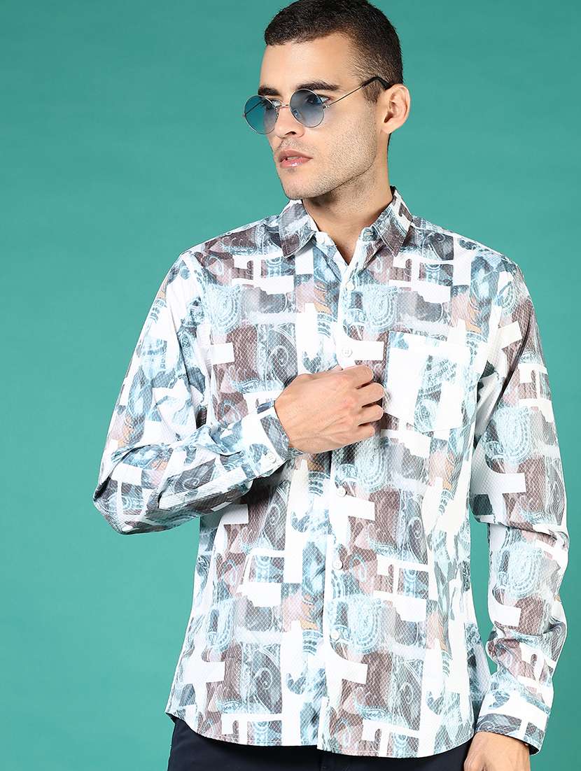 men printed collared long sleeve shirt