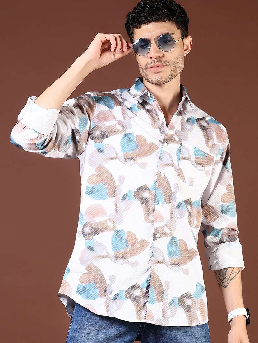 men printed collared long sleeve shirt
