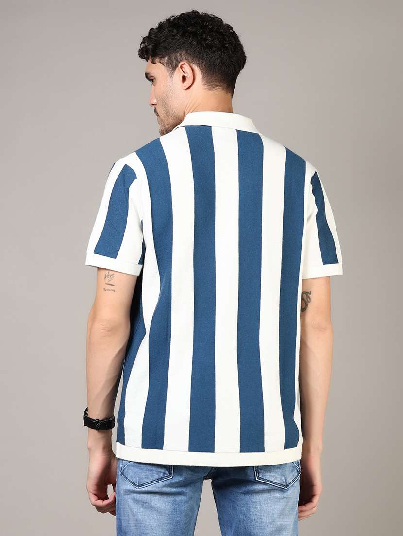 men blue stripes short sleeve regular fit casual shirt - 21854299 - Standard Image - 3
