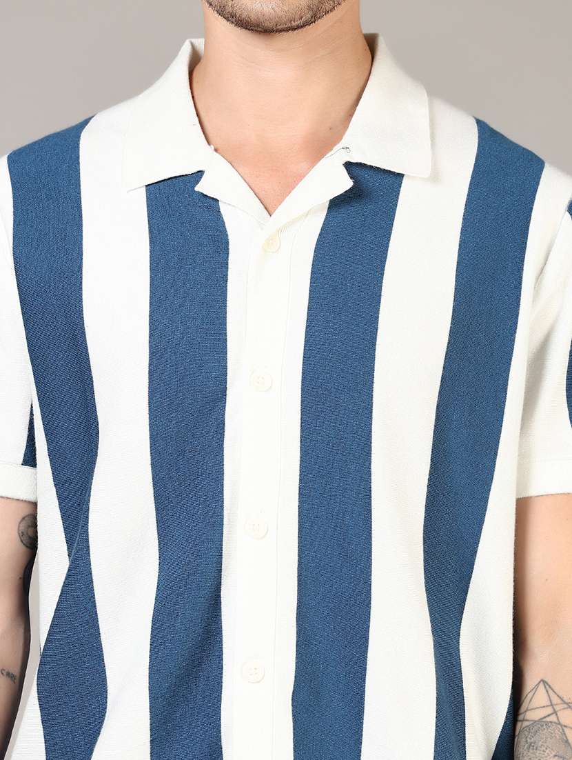 men blue stripes short sleeve regular fit casual shirt - 21854299 - Standard Image - 5
