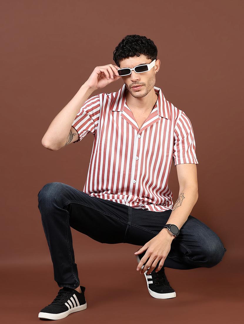 men striped short sleeve regular fit casual shirt - 21854307 - Standard Image - 5