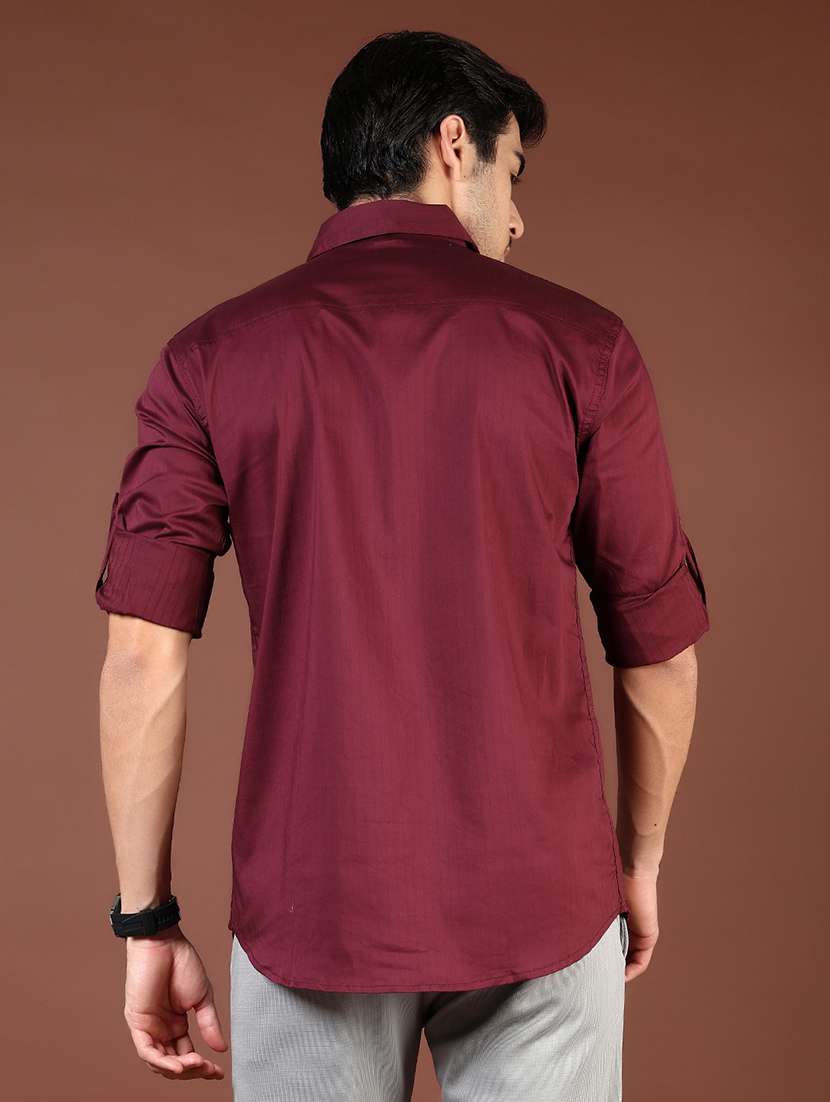 men maroon solid long sleeve regular fit casual shirt  - 21854313 -  Standard Image - 3
