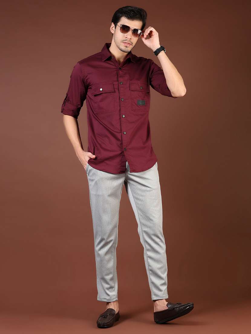 men maroon solid long sleeve regular fit casual shirt  - 21854313 -  Standard Image - 5