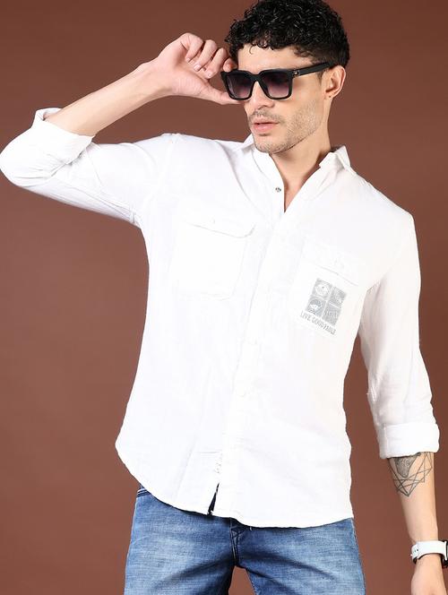 men white typographic long sleeve regular fit casual shirt  - 21854314 -  Standard Image - 0