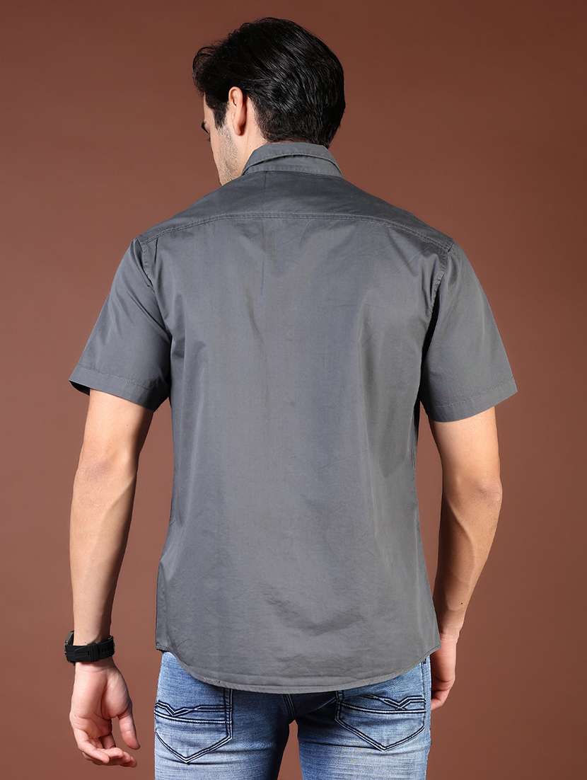 men solid short sleeve regular fit casual shirt - 21854320 -  Standard Image - 3