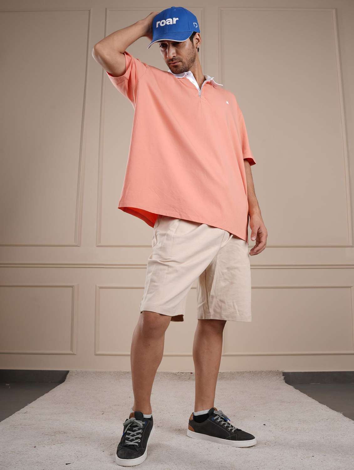 men peach solid short sleeve regular fit polo t-shirt - 21854330 -  Standard Image - 3