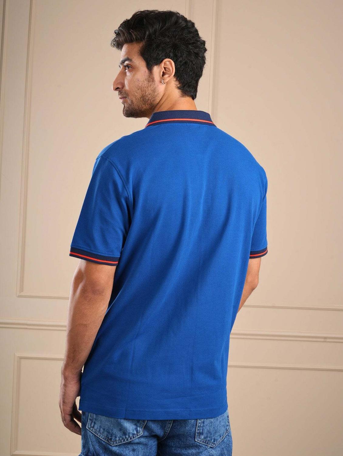 men blue solid short sleeve regular fit polo t-shirt - 21854333 - Standard Image - 3