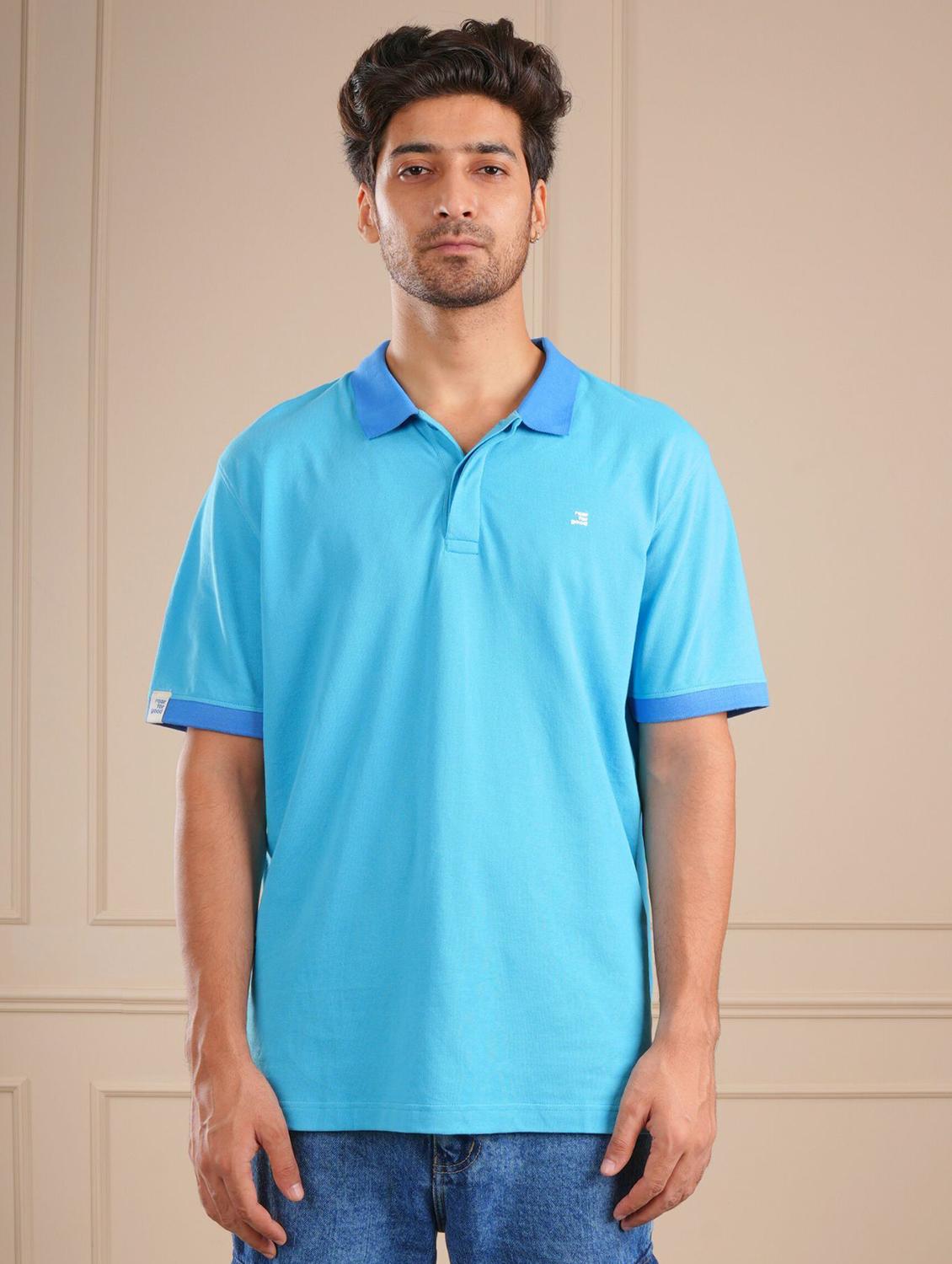 men blue solid short sleeve regular fit polo t-shirt - 21854335 - Zoom Image - 0