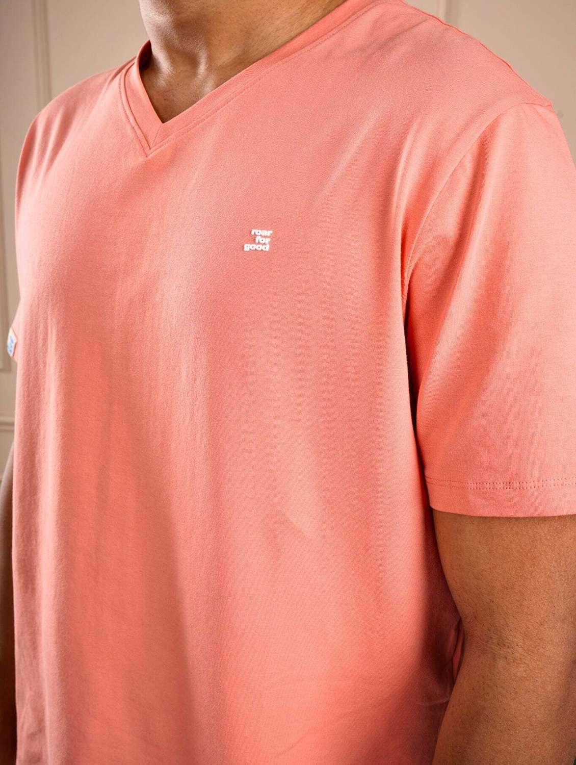 men peach solid short sleeve regular fit t-shirt - 21854340 -  Standard Image - 3