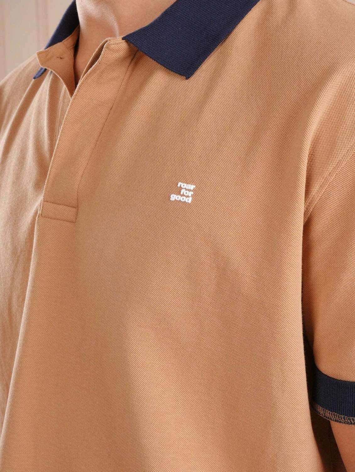 men beige solid short sleeve regular fit polo t-shirt - 21854355 - Standard Image - 3