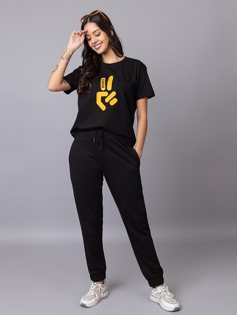 women printed t-shirt and jogger co-ord set - 21854365 - Zoom Image - 0