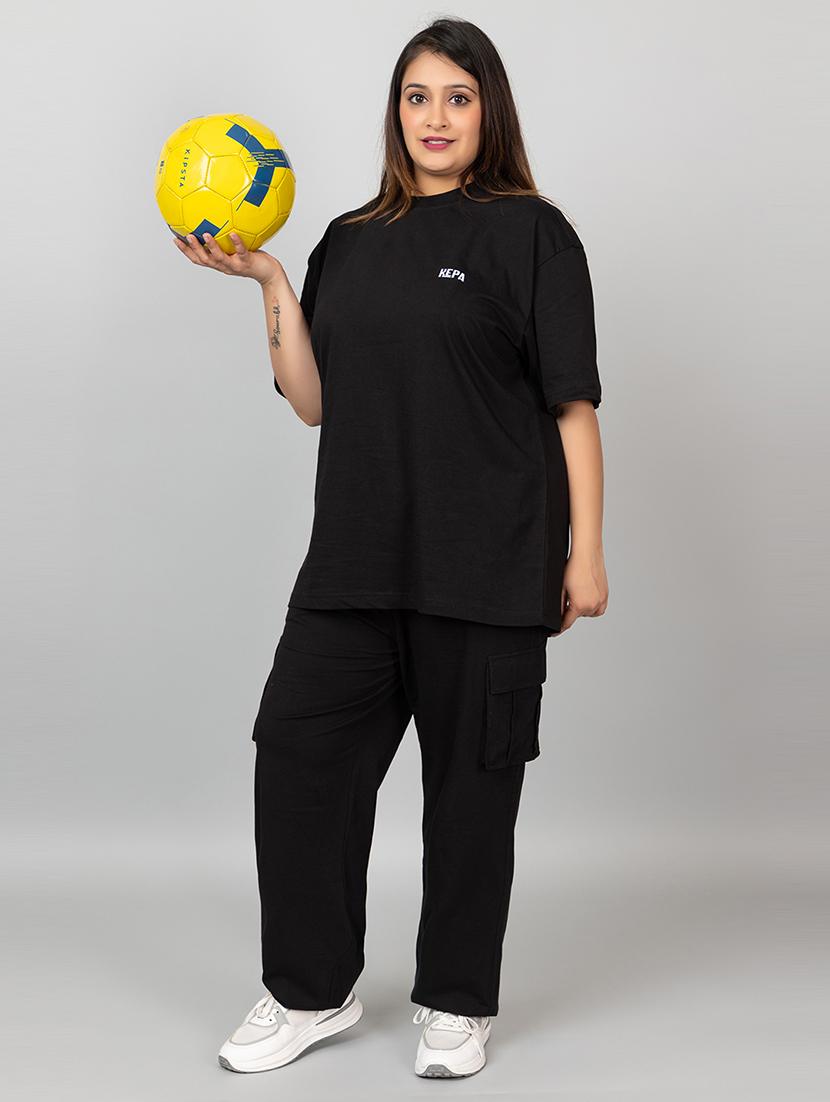 women solid t-shirt and trouser co-ord set