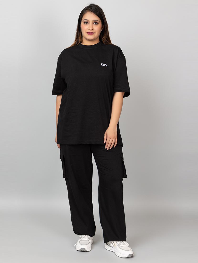 women solid t-shirt and trouser co-ord set - 21854368 - Standard Image - 3