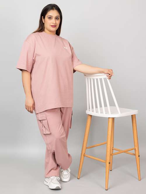women solid t-shirt and trouser co-ord set - 21854370 -  Standard Image - 0