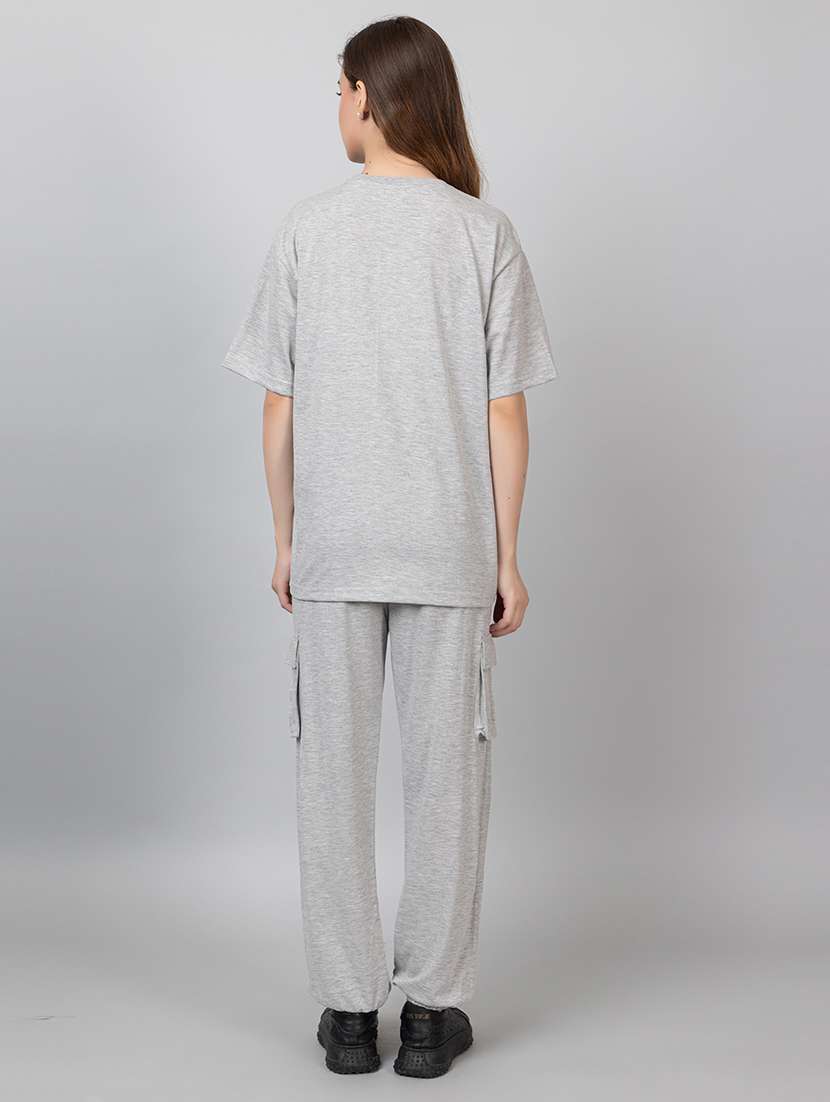 women solid t-shirt and jogger co-ord set - 21854375 -  Standard Image - 3