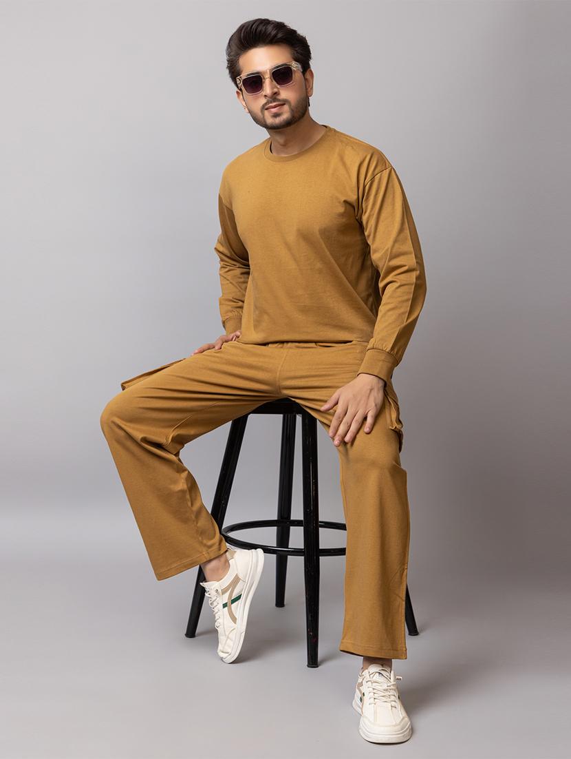 men solid full sleeve regular fit co-ord set