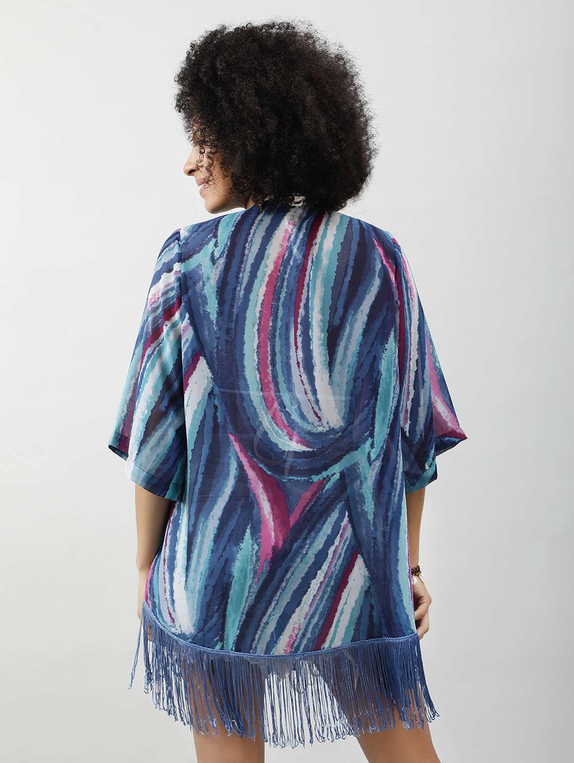 women printed regular fringed hem shrug - 21854430 - Standard Image - 3